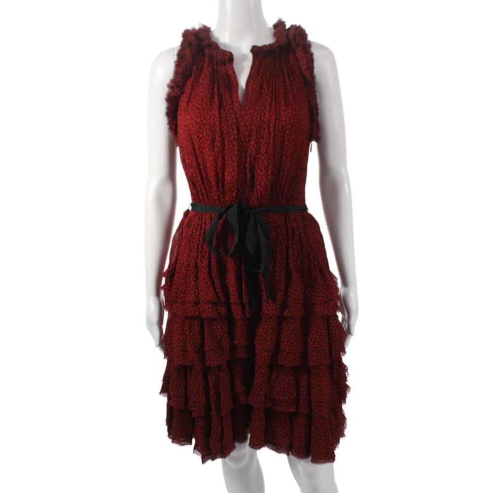Jason Wu Women Fit & Flare Red Animal Print V Neck Sleeveless Dress Size 4